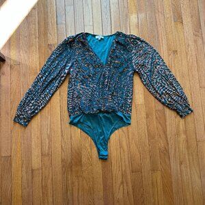 Tyra Satin Bodysuit - Kingfisher + Bronze